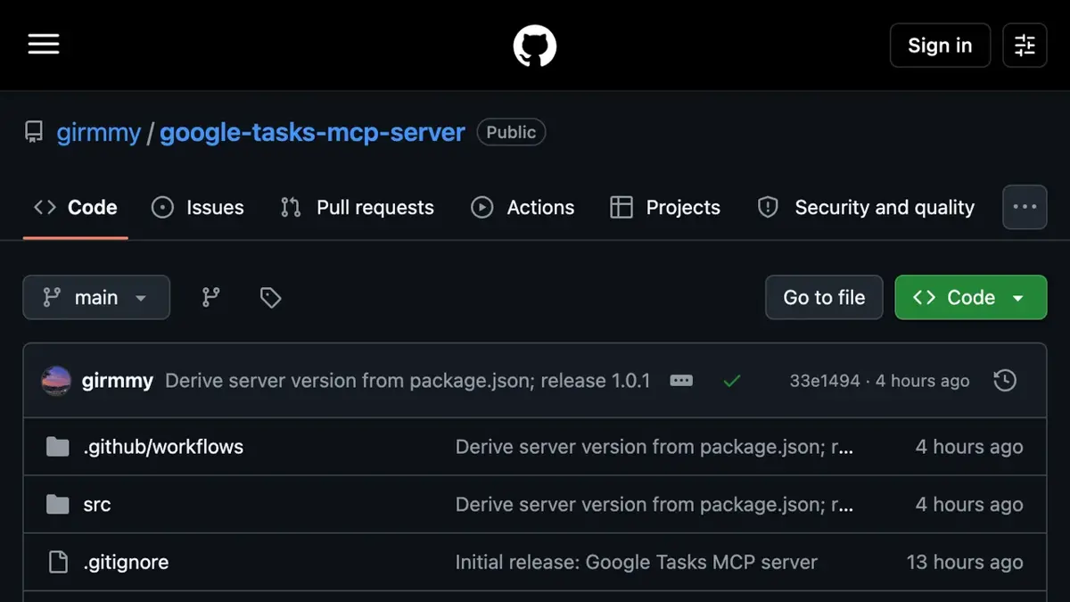 Google Tasks MCP Server screenshot
